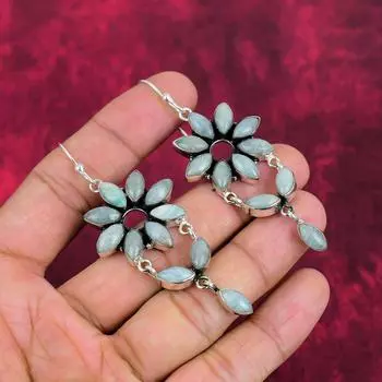 Серьги с аквамарином, драгоценные камни, серьги ручной работы из цельного серебра 925 пробы, ювелирные изделия последнего дизайна 3.03 Inches синий