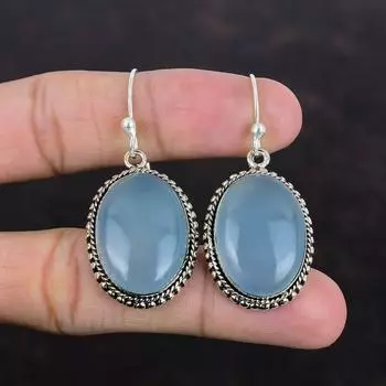 Серьги с аквамарином, натуральные драгоценные камни, серьги из стерлингового серебра 925 пробы, элегантные серьги ручной работы, подарки для нее, очень красивые винтажные украшения