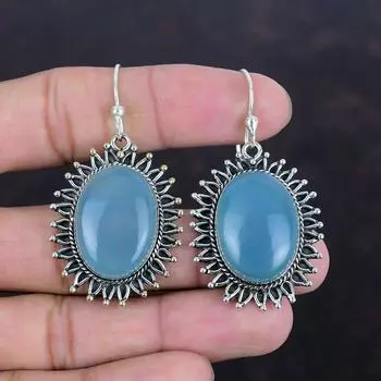 Серьги с аквамарином, серьги с драгоценными камнями, достойные ювелирные изделия, серьги из стерлингового серебра 925 пробы, серьги ручной работы, ювелирные изделия с аквамарином, уникальные серьги для подарков