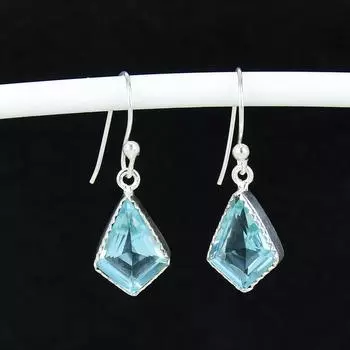 Серьги с аквамариновыми драгоценными камнями, старинные серьги из стерлингового серебра 925 пробы, серьги-подвески из серебра в стиле бохо, подарки на День святого Валентина, подарки для нее 4 Cm синий