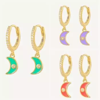 Серьги с эмалью Purple Moon для женщин из серебра 925 пробы Серьги для пирсинга обручи 2022 Pendientes Plata Свадебные украшения