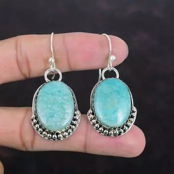 Серьги с амазонитом, очень красивые серьги с драгоценными камнями, ювелирные изделия ручной работы, серьги из стерлингового серебра 925 пробы, стильные серьги, подарки для жены, элегантные ювелирные изделия