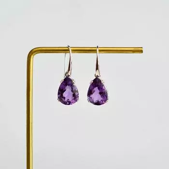 Серьги с аметистом, камень февраля, 13 карат, эффектная подвеска, серьги-подвески
