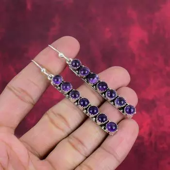 Серьги с аметистом, ювелирные изделия из драгоценных камней, серьги из цельного серебра 925 пробы, подарок для женщин, серьги ручной работы 2.91 Inches фиолетовый