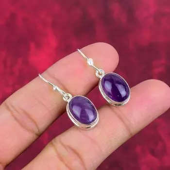 Серьги с аметистом, ювелирные изделия из драгоценных камней, серьги из цельного серебра 925 пробы, подарок для женщин, серьги ручной работы 1.50 Inches фиолетовый