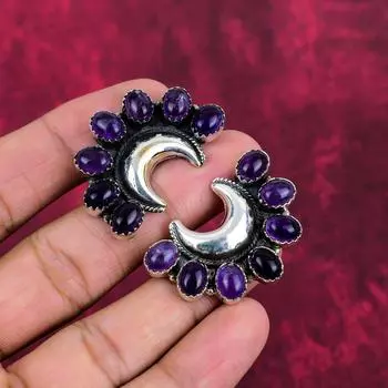 Серьги с аметистом, ювелирные изделия из стерлингового серебра 925 пробы, серьги ручной работы, ювелирные изделия с аметистом для женщин 1.57 inches фиолетовый