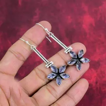 Серьги с аметистом, ювелирные изделия из цельного серебра 925 пробы, ювелирные изделия ручной работы с драгоценными камнями аметист для женщин 2.87 Inches фиолетовый