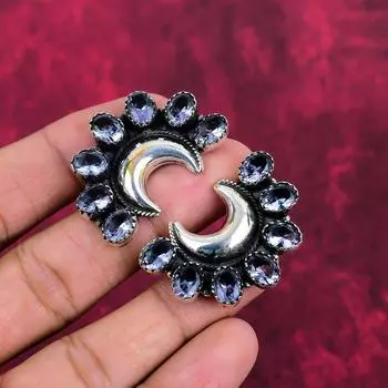 Серьги с аметистом, ювелирные изделия из драгоценных камней, серьги из цельного серебра 925 пробы, подарок для женщин, серьги ручной работы 1.57 Inches синий