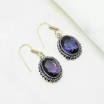 Серьги с аметистом, ювелирные изделия из драгоценных камней, серьги из цельного серебра 925 пробы, подарок для женщин, серьги ручной работы 1.41 Inches фиолетовый