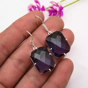 Серьги с аметистом, ювелирные изделия из драгоценных камней, серьги из цельного серебра 925 пробы, подарок для женщин, серьги ручной работы 1.57 Inches синий