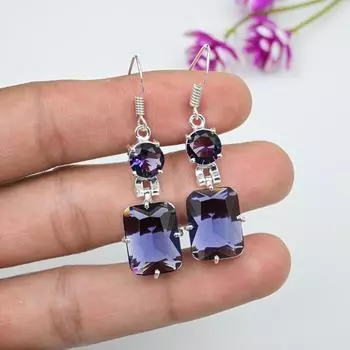 Серьги с аметистом, ювелирные изделия из драгоценных камней, серьги из цельного серебра 925 пробы, подарок для женщин, серьги ручной работы