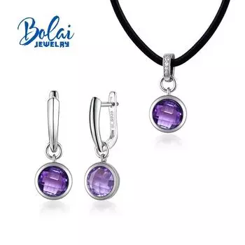 Серьги с аметистом в оправе, простой дизайн, огранка «бриолет», драгоценные камни, ювелирные изделия, комплект ювелирных изделий из серебра 925 пробы, ожерелье, серьги для женщин, подарки S фиолетовый