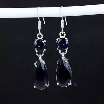 Серьги с аметистовым камнем, антикварные серьги из стерлингового серебра 925 пробы, серьги-подвески из серебра в стиле бохо, подарки на День благодарения, подарки для нее 2.95 фиолетовый