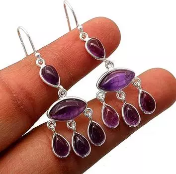 Серьги с аметистовым камнем, серьги для женщин, серьги из цельного серебра 925 пробы, подарок для нее, дизайнерские серьги