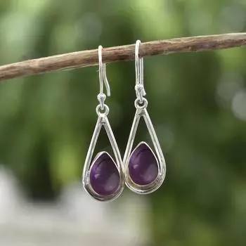 Серьги с аметистовыми драгоценными камнями Серьги из стерлингового серебра 925 пробы, серьги ручной работы с драгоценными камнями, ювелирные изделия для женщин - примерно 6,5 фиолетовый