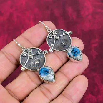 Серьги с азуритом K2, ювелирные изделия из цельного серебра 925 пробы с драгоценными камнями, серьги ручной работы, на День благодарения 2.24 Inches синий