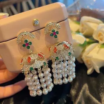 Серьги с бахромой из микро-инкрустированного циркония в стиле тяжелой промышленности, серьги цвета жемчуга для женщин золотой