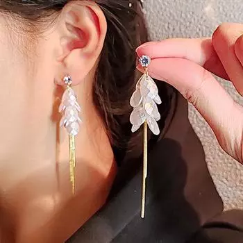 Серьги с бахромой из жемчуга и бриллиантов в форме капли воды, французские элегантные легкие роскошные серьги в стиле темперамент, универсальные серьги в стиле ниши