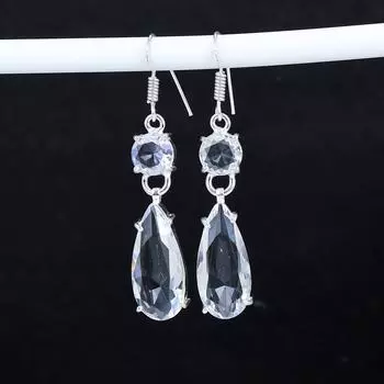 Серьги с белым топазом, старинные серьги из стерлингового серебра 925 пробы, серьги-подвески из серебра в стиле бохо, подарки на день рождения, подарки для нее 2.95 белый