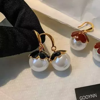 Серьги с белым жемчугом Shijia ao: Серьги из настоящего золота с гальваническим покрытием для женщин, легкие, роскошные, с капельной глазурью RF617 красный