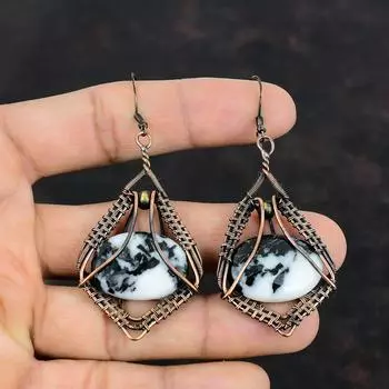 Серьги с бирюзой белого буйвола, медная проволока, серьги, драгоценный камень, медные украшения, достойные серьги, подарки для жены, новые ювелирные изделия ручной работы