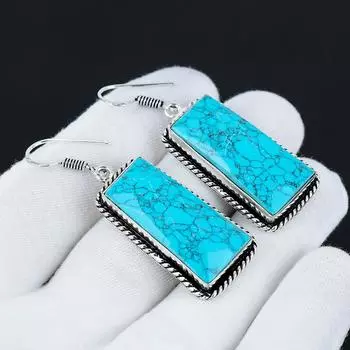 Серьги с бирюзой, серьги из стерлингового серебра 925 пробы, красивый драгоценный камень, серьги с бирюзой и кабошоном, серьги на день рождения, подарок для ее серьги для женщин 2.36