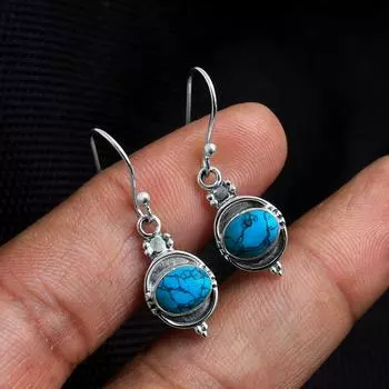 Серьги с бирюзой, серьги ручной работы, серебряные украшения, серебро 925 пробы, женские серьги бирюзовый