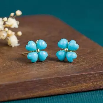 Серьги с бирюзой, серьги с четырьмя листами клевера, простые модные высококачественные женские серьги зелёный