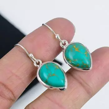 Серьги с бирюзовыми камнями Naturaal Arizona, серьги из стерлингового серебра 925 пробы, серьги-подвески из серебра ручной работы в стиле бохо, подарки на День матери 1.77 зелёный