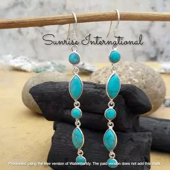 Серьги с бирюзовыми камнями | Серебряные серьги ручной работы | Серьги с камнями в форме груши | Подарок на день рождения дочери | Подарок на годовщину 12.5mm синий