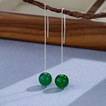 Серьги с бисером из серебра S925 пробы, длинные серьги с бахромой в стиле ретро, серьги-шарики из халцедона премиум-класса Guochao 925 Silver