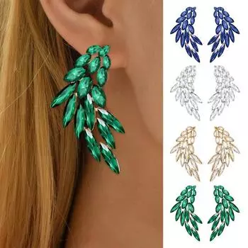 Серьги с большими крыльями, цветные стразы, преувеличенные элегантные роскошные гипоаллергенные серьги для женщин и девочек зелёный
