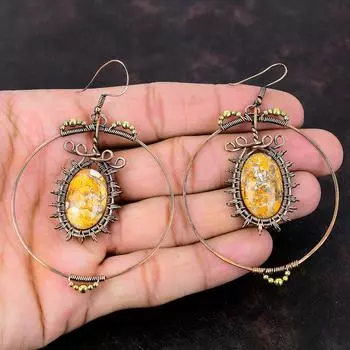 Серьги с брекчированием Мукаит, серьги из медной проволоки, оригинальные серьги с драгоценными камнями, серьги ручной работы, подарок для женщин, красивые медные украшения