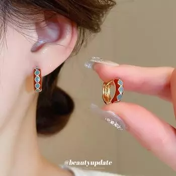 Серьги с бриллиантами Ankola Red Oil Drop: Универсальный, простой, легкий, роскошный, модный. gold ear studs красный