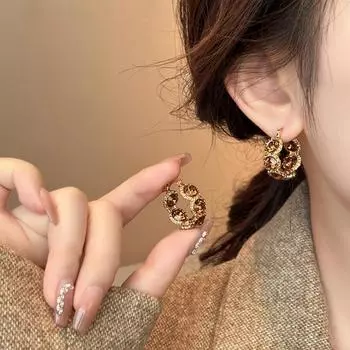 Серьги с бриллиантами и роскошными круглыми серьгами One Size кофейный