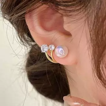 Серьги с бриллиантами и жемчугом с женственным темпераментом, серьги, универсальные французские серьги One Size золотой