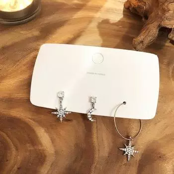 Серьги с бриллиантами в форме восьми звезд и луны, простые и универсальные женские серьги в корейском стиле