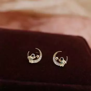 Серьги с бриллиантами в виде звезды астронавта Луны для женщин, креативная личность, модные универсальные серьги для темперамента