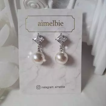 Серьги с бриллиантовым жемчугом - серебряный цвет серебряный