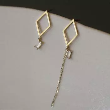 Серьги с бриллиантовыми прямоугольными кисточками Асимметричные темпераментные длинные корейские серьги