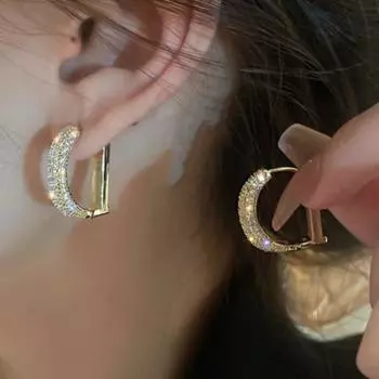 Серьги с буквами, украшенные бриллиантами, для женщин, легкие серьги в стиле люкс золотой