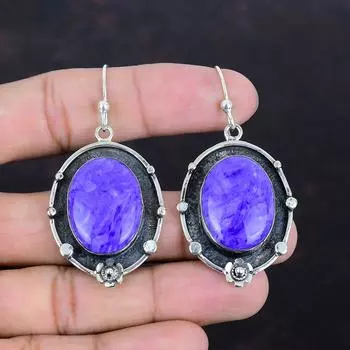 Серьги с чароитом, натуральные драгоценные камни, серьги из стерлингового серебра 925 пробы, ювелирные изделия ручной работы, красивые серьги-капли, подарки на помолвку, ювелирные изделия в стиле бохо