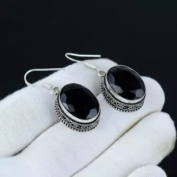 Серьги с черной шпинелью, Серьги из стерлингового серебра 925 пробы, Серьги ручной работы, Антикварные серьги, Драгоценный камень из черной шпинели, Подарки для мамы, Украшения для нее 1.96 чёрный