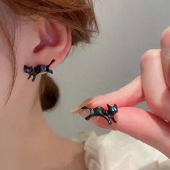 Серьги с черным котом, пряные девушки, сладкие крутые серьги, универсальные серьги с животными