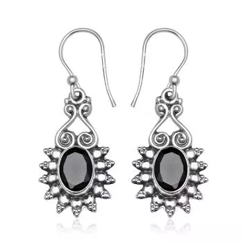Серьги с черным ониксом и драгоценными камнями, стерлинговое серебро 925 пробы, ручная работа, ювелирные изделия овальной формы, висячие серьги из оникса для женщин и девочек чёрный