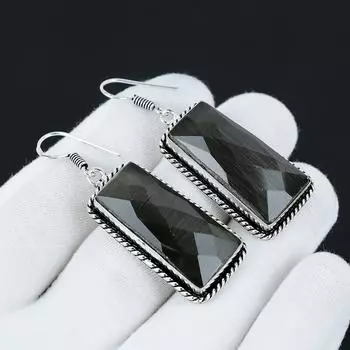 Серьги с черным ониксом, серьги из стерлингового серебра 925 пробы, красивый драгоценный камень, серьги с кабошоном из черного оникса, серьги на день рождения, подарок для нее для женщин 1.96 чёрный