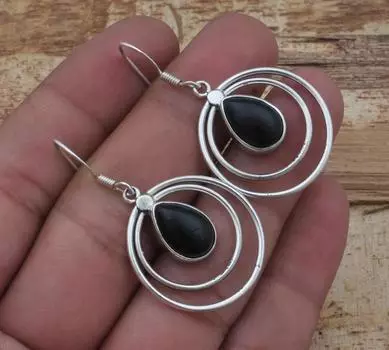 Серьги с черным ониксом, серьги-подвески из стерлингового серебра 925 пробы, серьги ручной работы, подарок на день матери, серебряные подвески