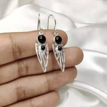 Серьги с черным ониксом, серебро 925 пробы, натуральные драгоценные камни, висячие серьги