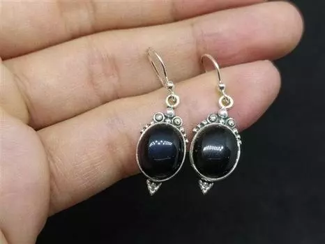 Серьги с черным ониксом, твердое серебро 925 пробы, серьги в стиле бохо, серьги с ободом, подарок для нее, серьги для вечеринок