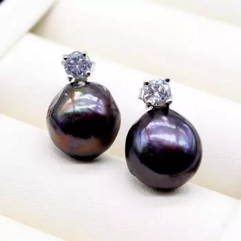 Серьги с черным жемчугом, нестандартные серебряные серьги с жемчугом в стиле барокко, серьги-гвоздики с кубическим цирконием, винтажные ювелирные изделия, женские серьги 12-13mm